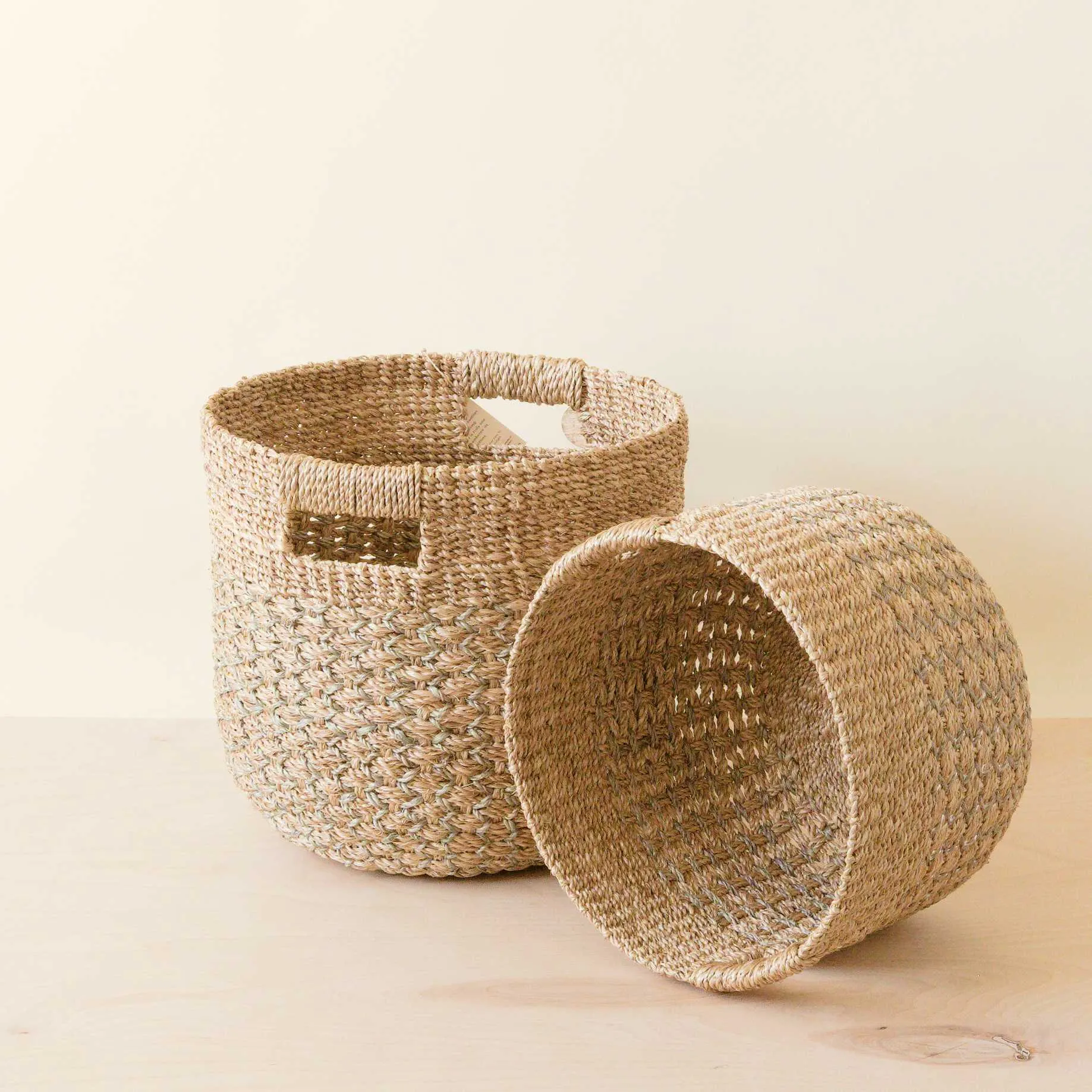 Grey   Natural Round Bottom Baskets, set of 2 - Woven Baskets