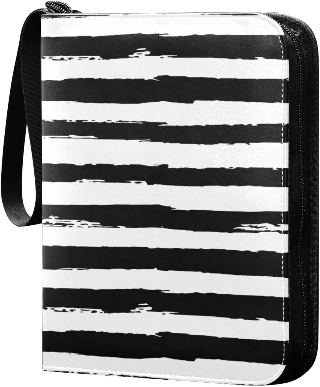Grunge Paint Stripes Card Collector Holder for Collectible Boys Girls Game Sports Cards MTG TCG, 4 Pockets Trading Card Folder Zip Card Binder