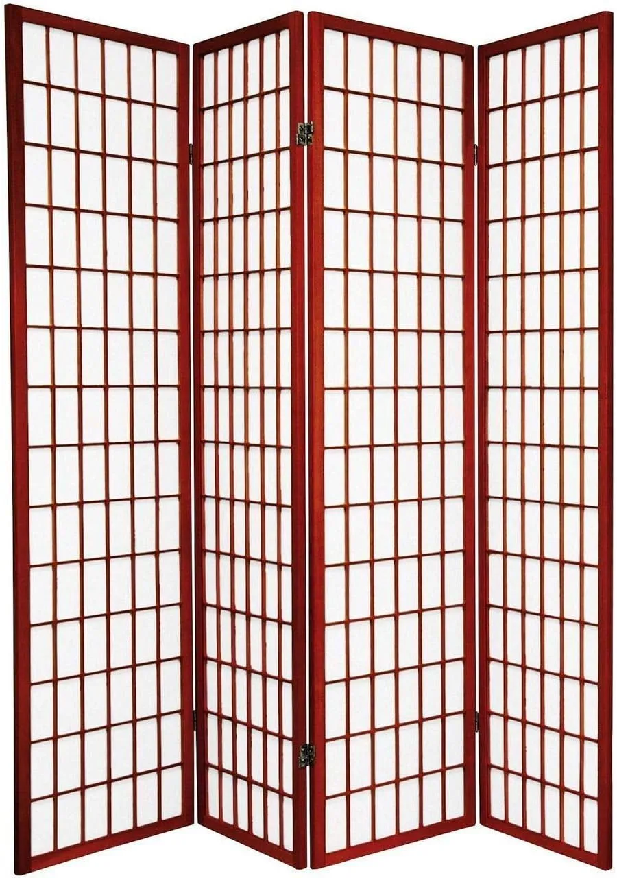 GTU Furniture Japanese Style 4 Panels Wood Shoji Room Divider Screen Oriental for Home/Office (Cherry)