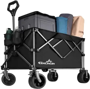 GXCROR Collapsible Wagon Cart 7 cu.ft Folding Utility Wagon 330 lbs Capacity Heavy Duty Beach Wagon with Big Wheels for Camping Beach Garden