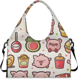 Gym Bag for Women Cartoon Pig Duffel Bag with Shoe Compartment and Yoga Mat Holder Portable Weekender Bags Travel Tote Bags