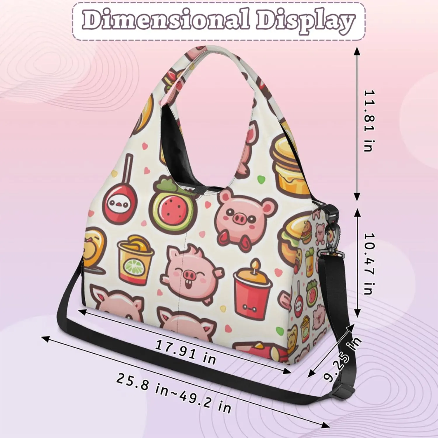Gym Bag for Women Cartoon Pig Duffel Bag with Shoe Compartment and Yoga Mat Holder Portable Weekender Bags Travel Tote Bags