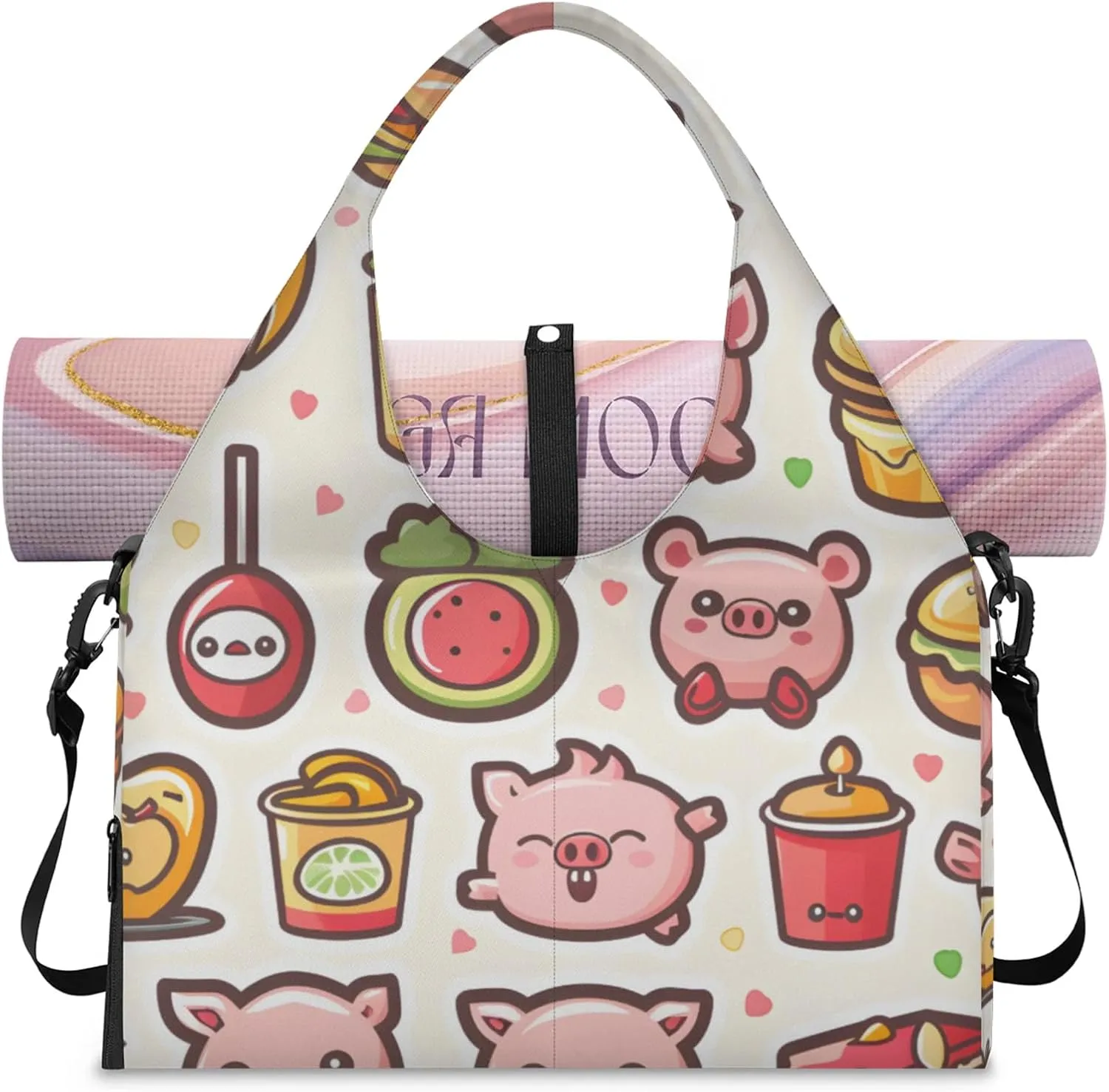 Gym Bag for Women Cartoon Pig Duffel Bag with Shoe Compartment and Yoga Mat Holder Portable Weekender Bags Travel Tote Bags
