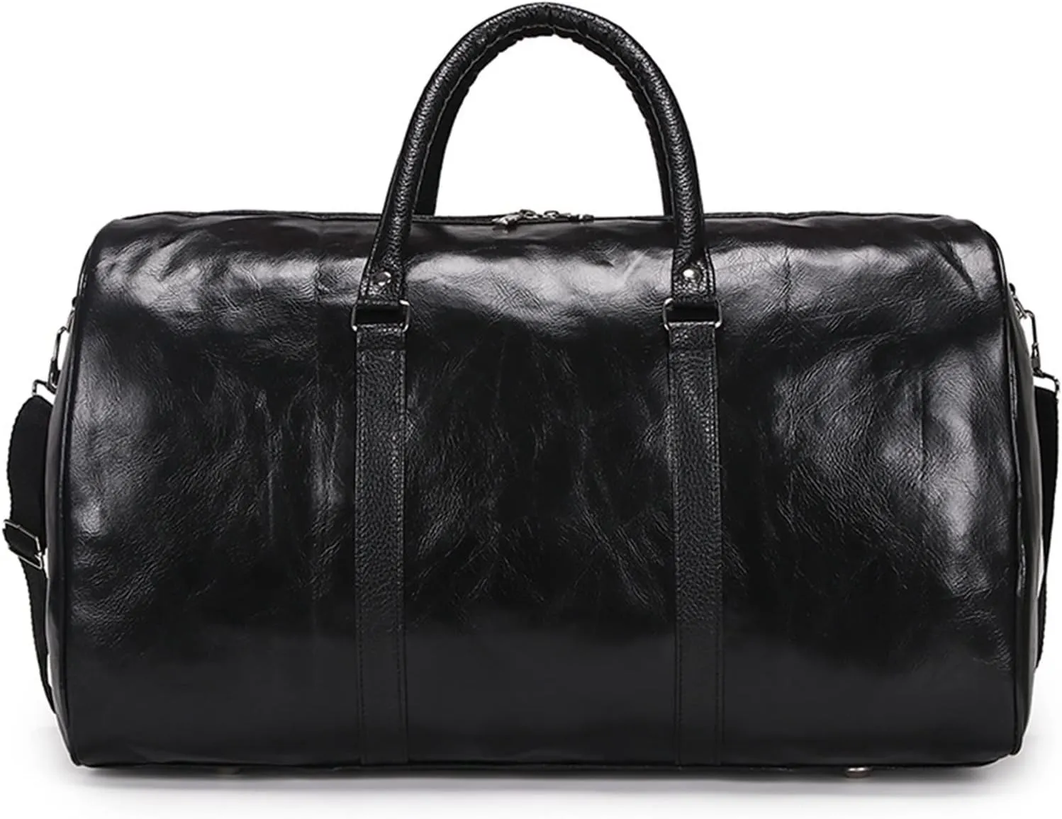 Gym Bags Large Capacity Short-Distance Travel Bag Women Soft PU Leather Travel Bag Duffel Bag Casual Men Sports Fitness Handbag (Color : Gray) (Black)