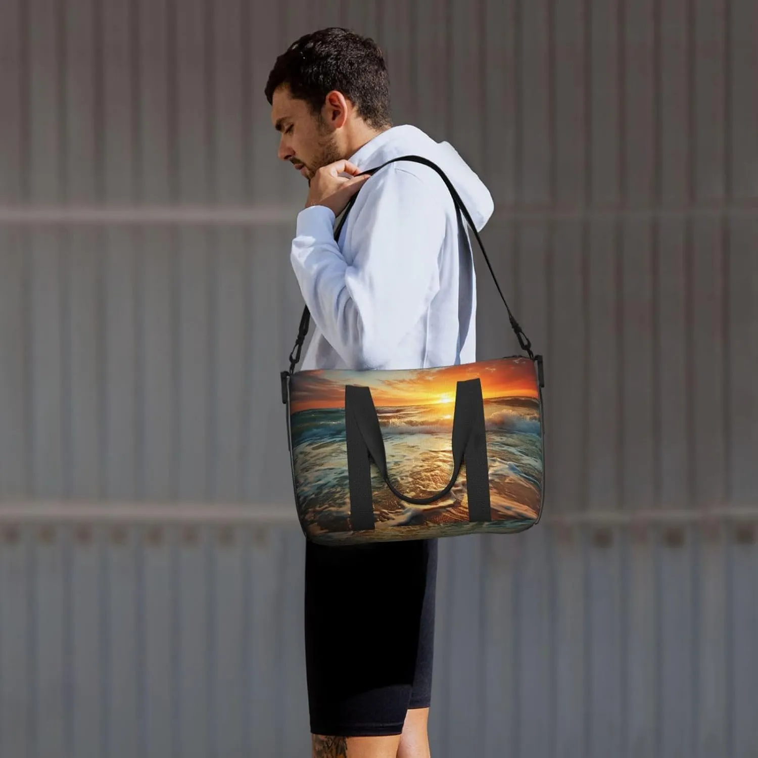 Gym Bags Small Ocean Sunrise Duffel Bag Overnight Bag with Shoe Compartment Carryon Bag for Men Women