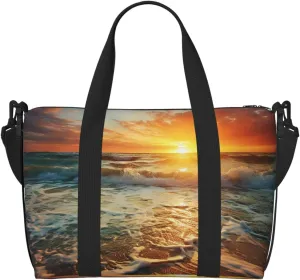 Gym Bags Small Ocean Sunrise Duffel Bag Overnight Bag with Shoe Compartment Carryon Bag for Men Women