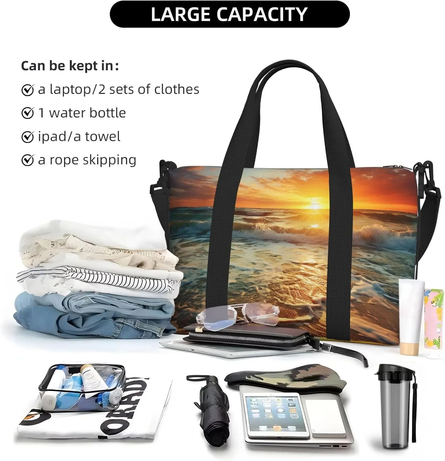 Gym Bags Small Ocean Sunrise Duffel Bag Overnight Bag with Shoe Compartment Carryon Bag for Men Women