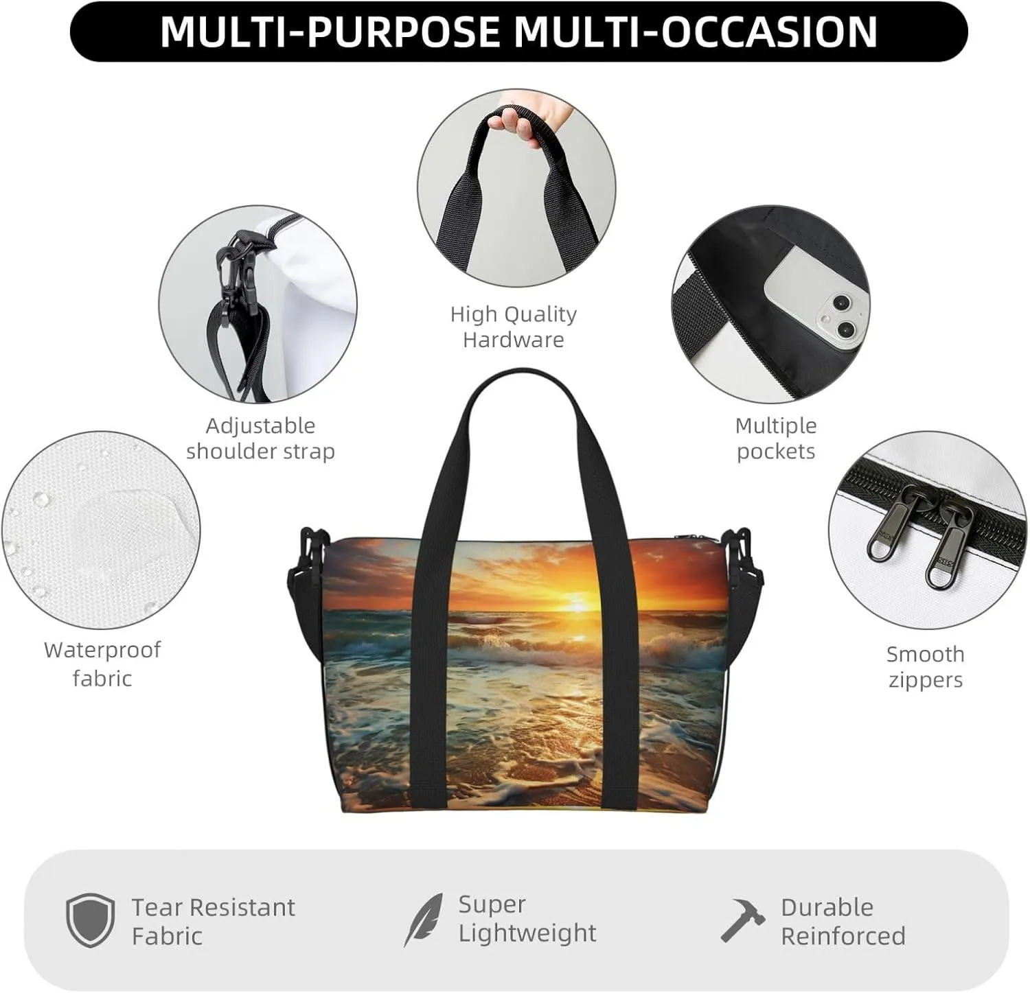 Gym Bags Small Ocean Sunrise Duffel Bag Overnight Bag with Shoe Compartment Carryon Bag for Men Women