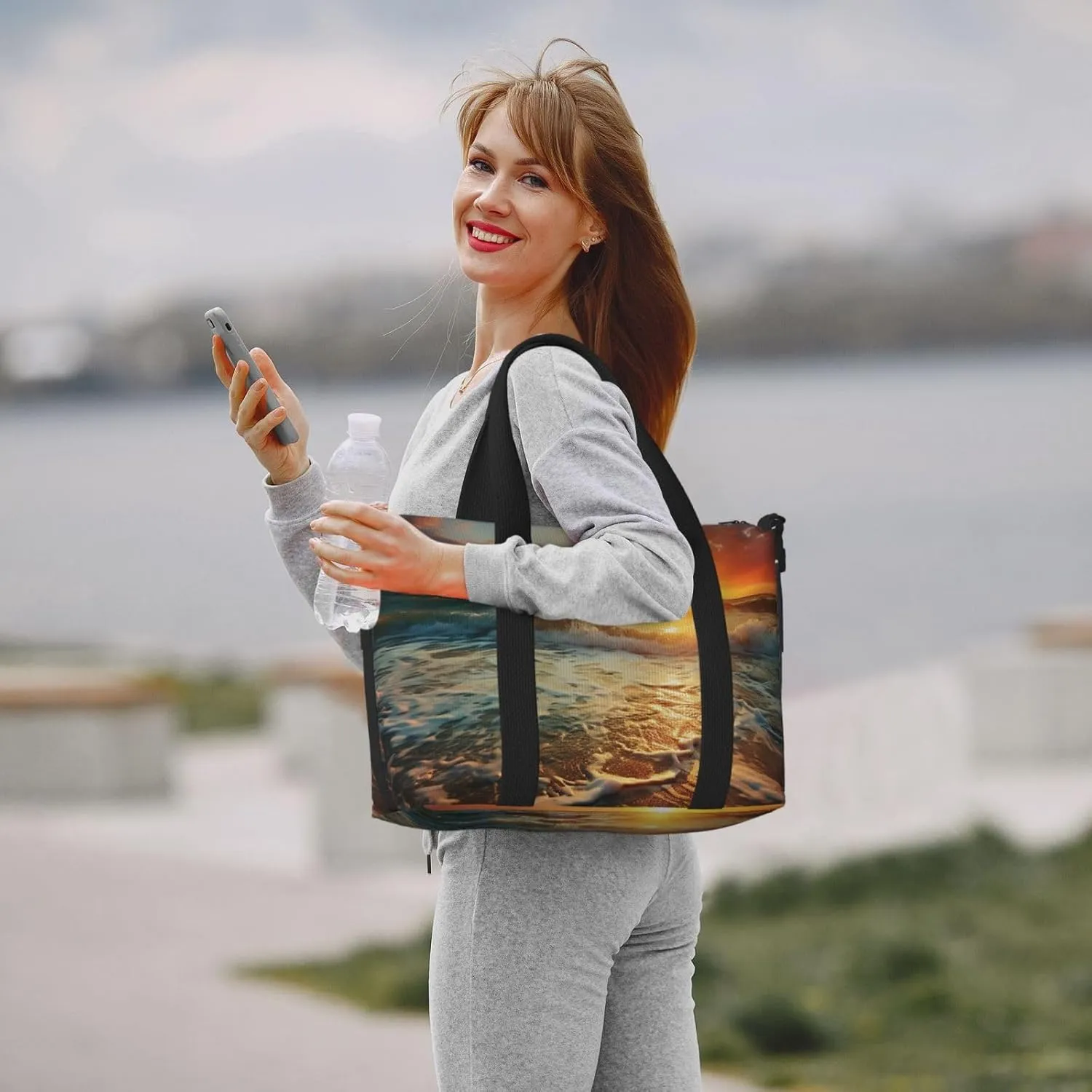 Gym Bags Small Ocean Sunrise Duffel Bag Overnight Bag with Shoe Compartment Carryon Bag for Men Women