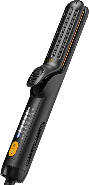 Hair Straightener and Curler 2 in 1 Airflow, Curling Iron 360° Airflow Styler for All Hair Types, Ceramiac Tourmaline Hair Curler Double Voltage，Gold