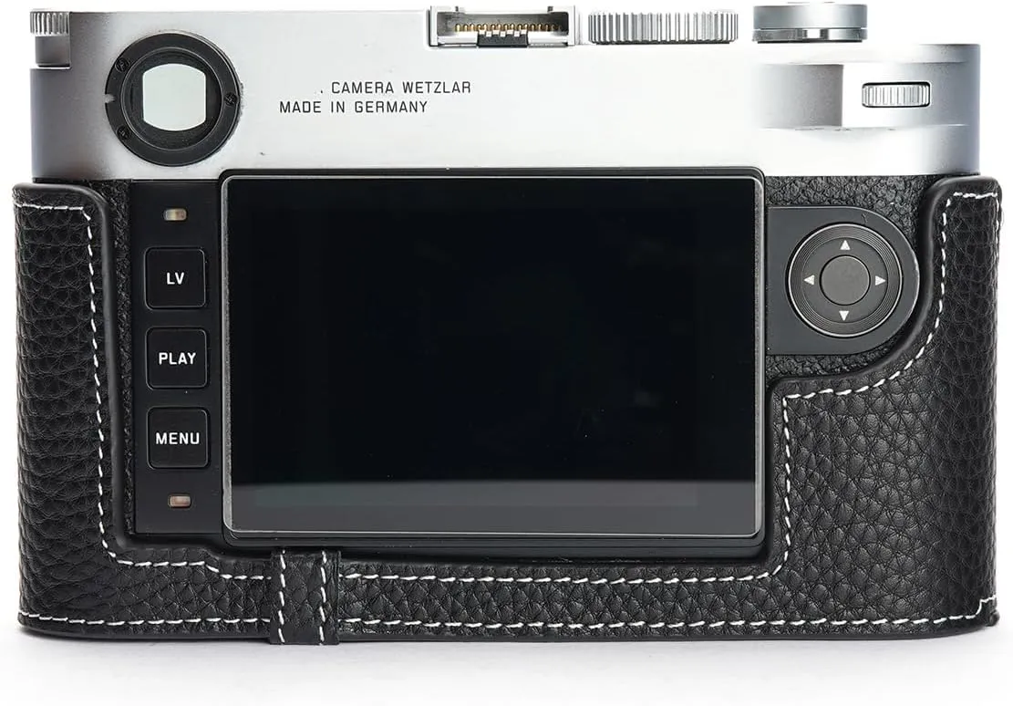 Handmade Genuine Real Leather Half Camera Case Bag Cover for Leica M10 Bottom Open Version Black Color