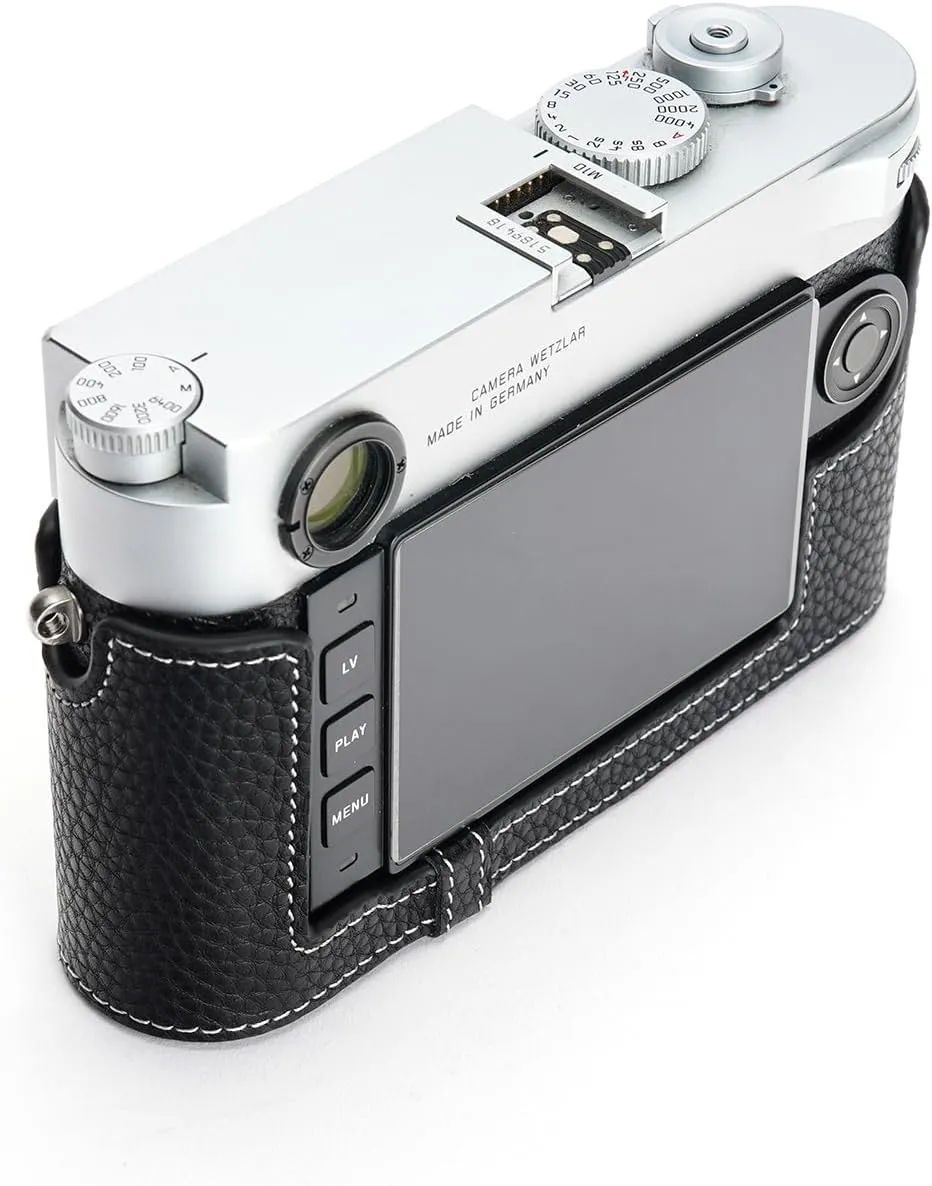 Handmade Genuine Real Leather Half Camera Case Bag Cover for Leica M10 Bottom Open Version Black Color