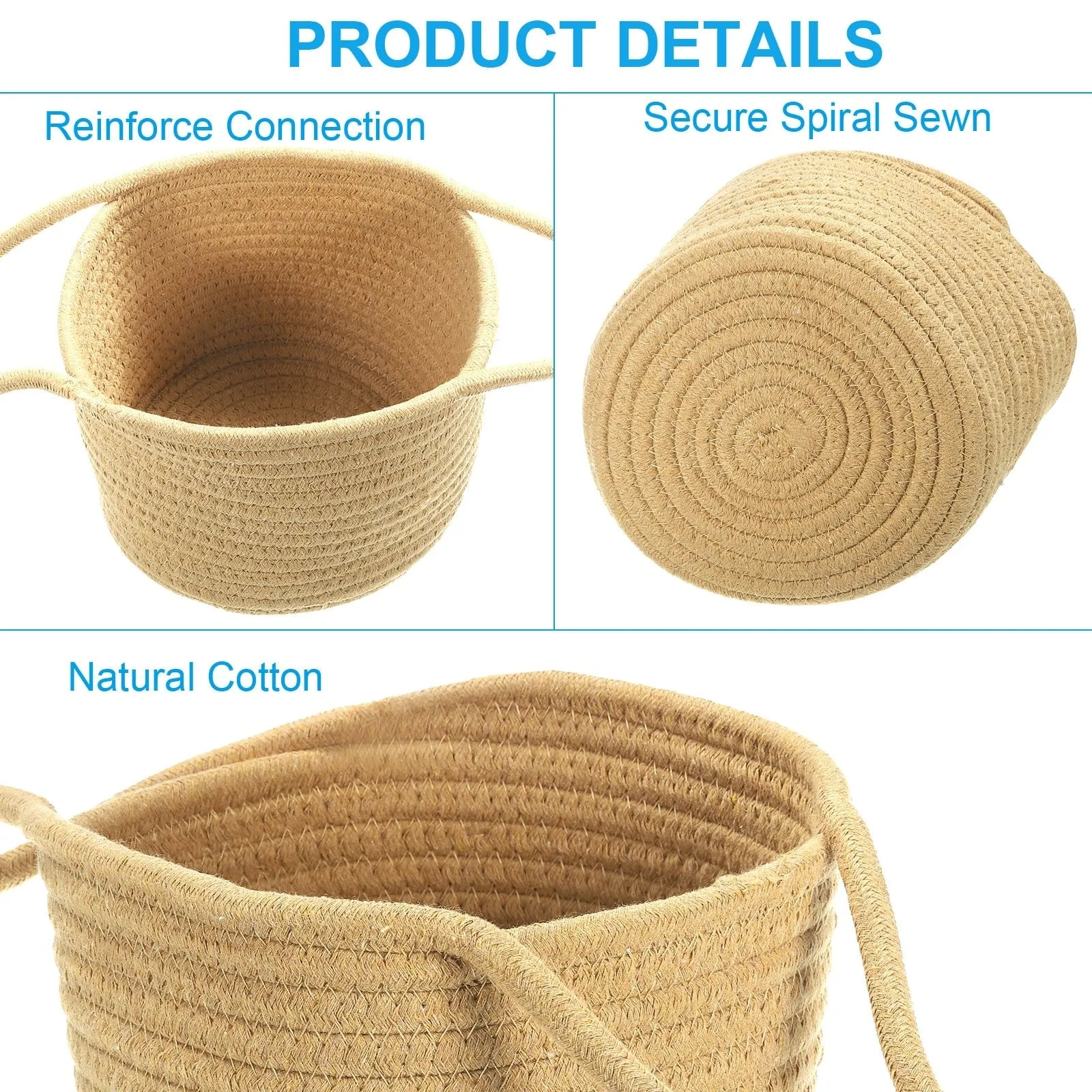 Hanging Planter Basket Indoor, Woven Macrame Plant Basket with 28" Hanging Rope - Brown - 2 Pack