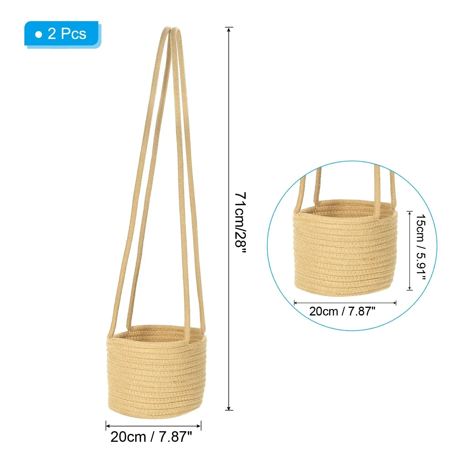 Hanging Planter Basket Indoor, Woven Macrame Plant Basket with 28" Hanging Rope - Brown - 2 Pack
