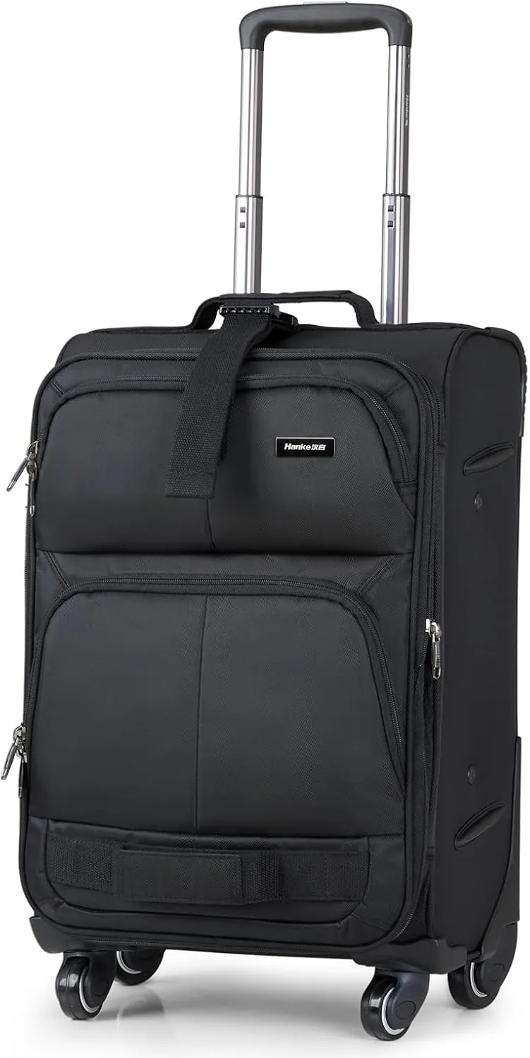Hanke Softside Expandable Carry On Luggage with spinner wheels, Multi-function Tsa Approved Luggage,Black,Carry-On 20-Inch