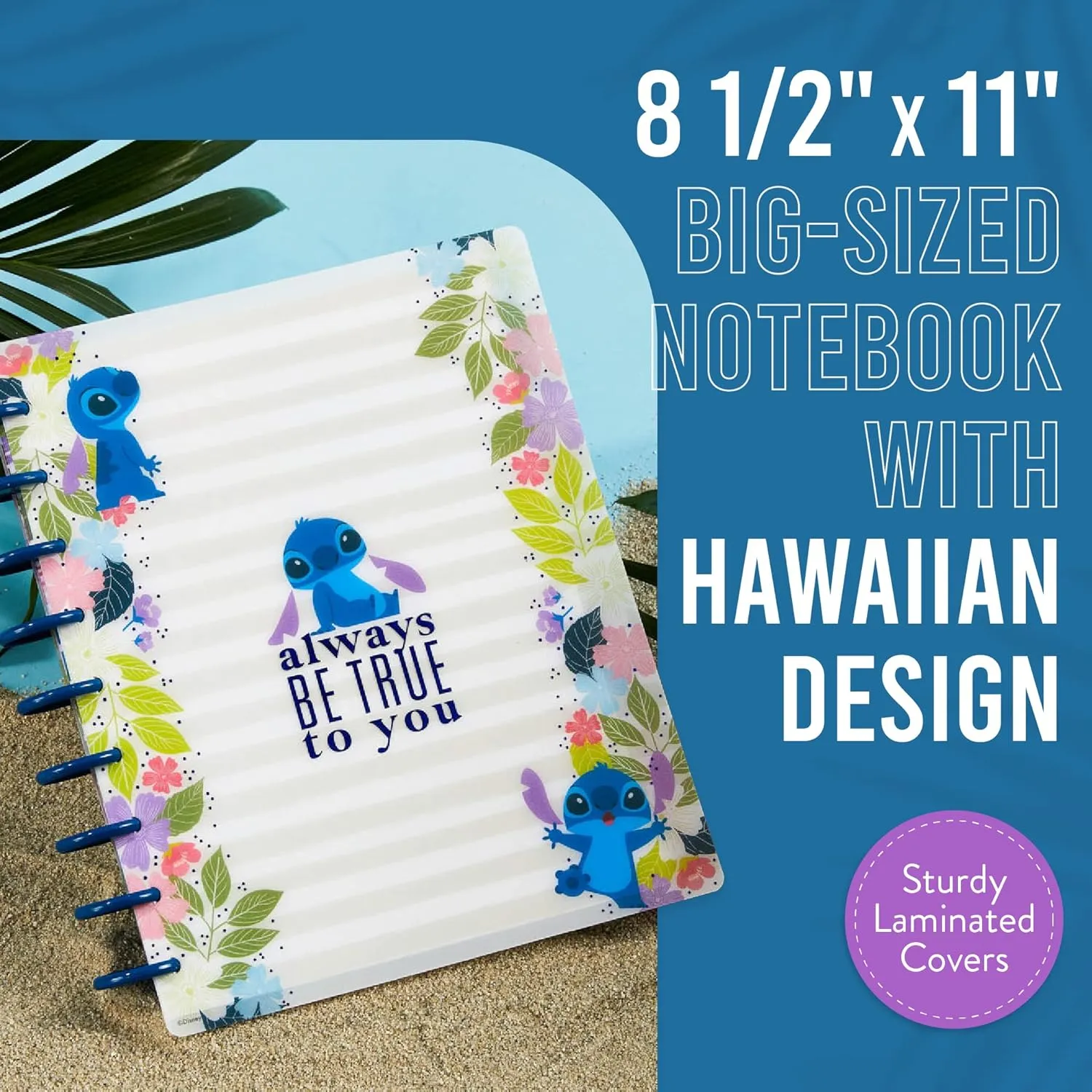 Happy Planner Disney Aloha Stitch Notebook, Lilo and Stitch Undated Journal for School or the Office, Disc-Bound Notebook Journal Exclusively Sold on Amazon, Big Size, 11" x 8.5", 60 Sheets