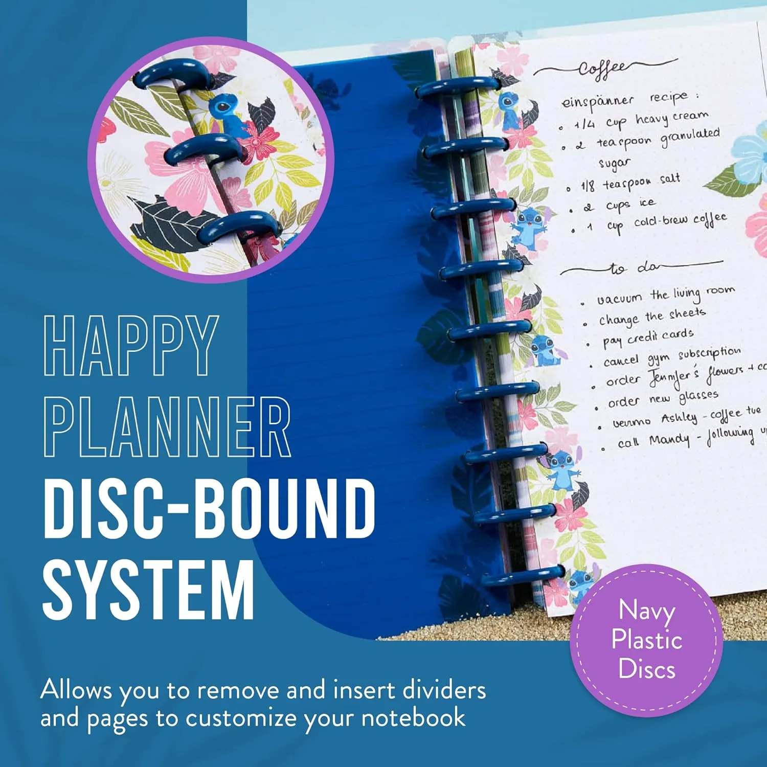 Happy Planner Disney Aloha Stitch Notebook, Lilo and Stitch Undated Journal for School or the Office, Disc-Bound Notebook Journal Exclusively Sold on Amazon, Big Size, 11" x 8.5", 60 Sheets
