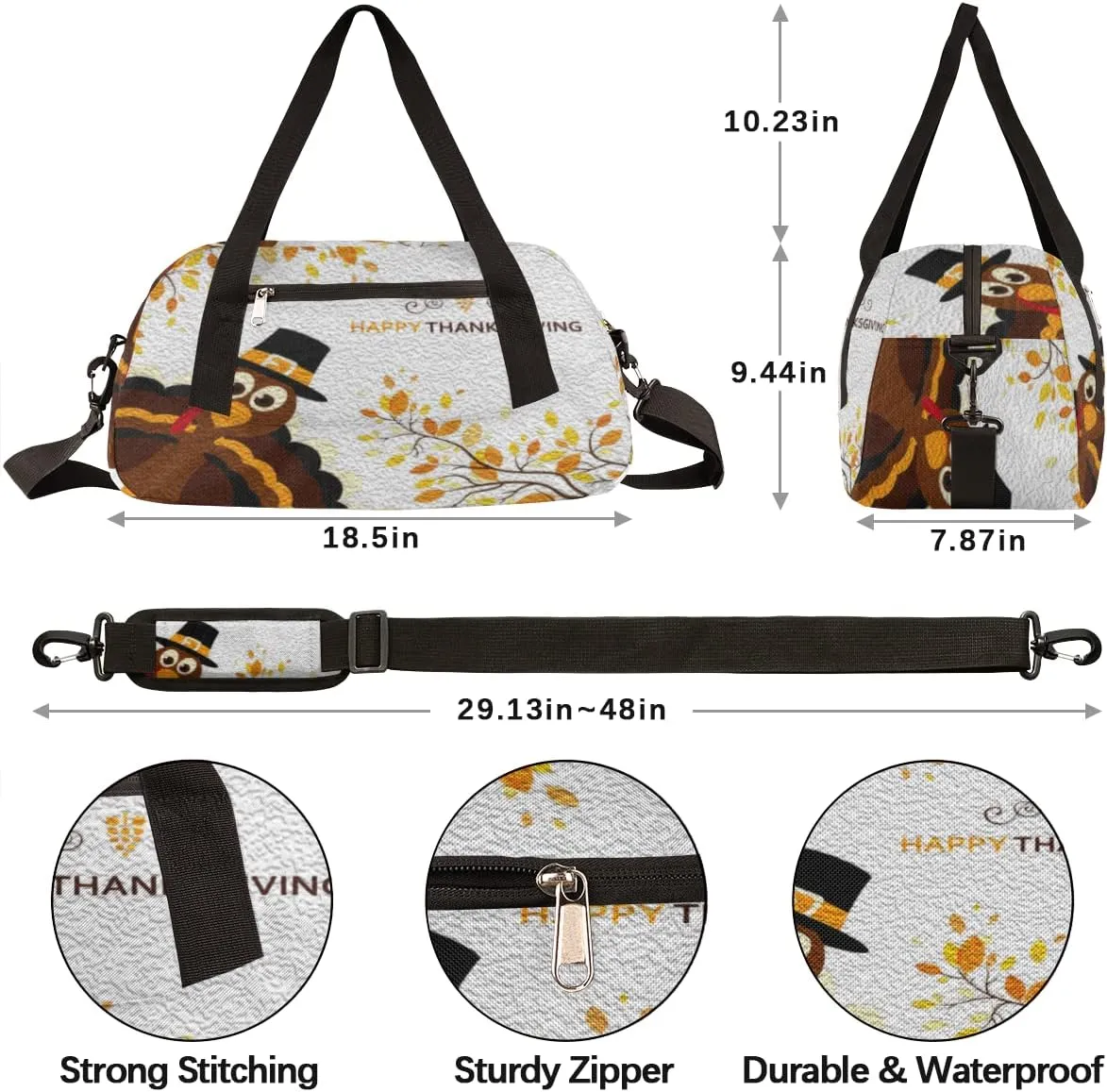 Happy Thanksgiving Cartoon Turkey Kids Duffel Bag for Girls Boys Teens, Turkey Oil Painting Dance Bag Overnight Small Duffel Bag Carry On Weekend Sports Gym Travel Bag for School Practice Gymnastics Ballet