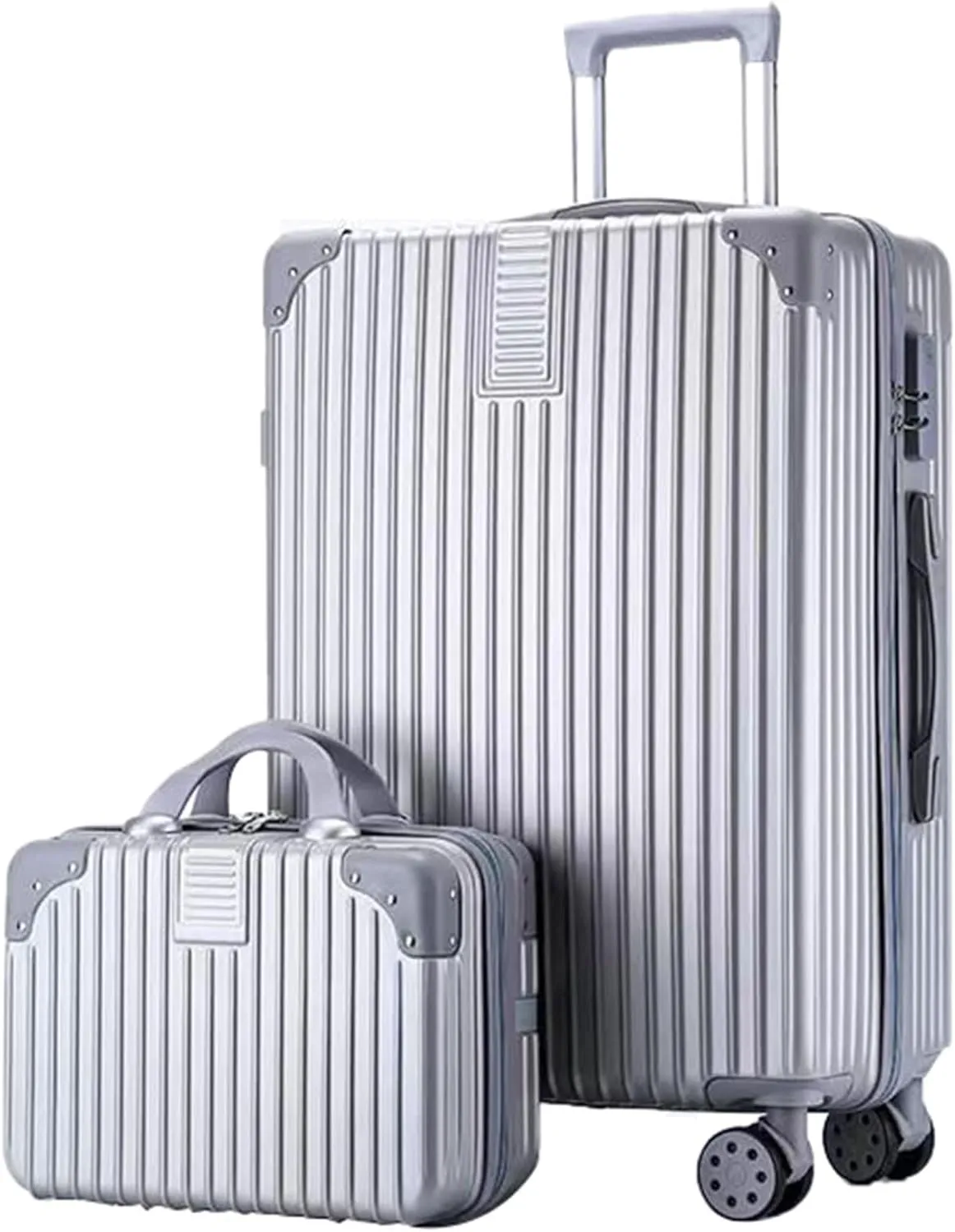 Hardside Expandable Rolling Luggage, With Silent Swivel Wheel, Combination Lock, Large Suitcase, Dustproof And Waterproof (Color : 22 Bag, Size : Silver)