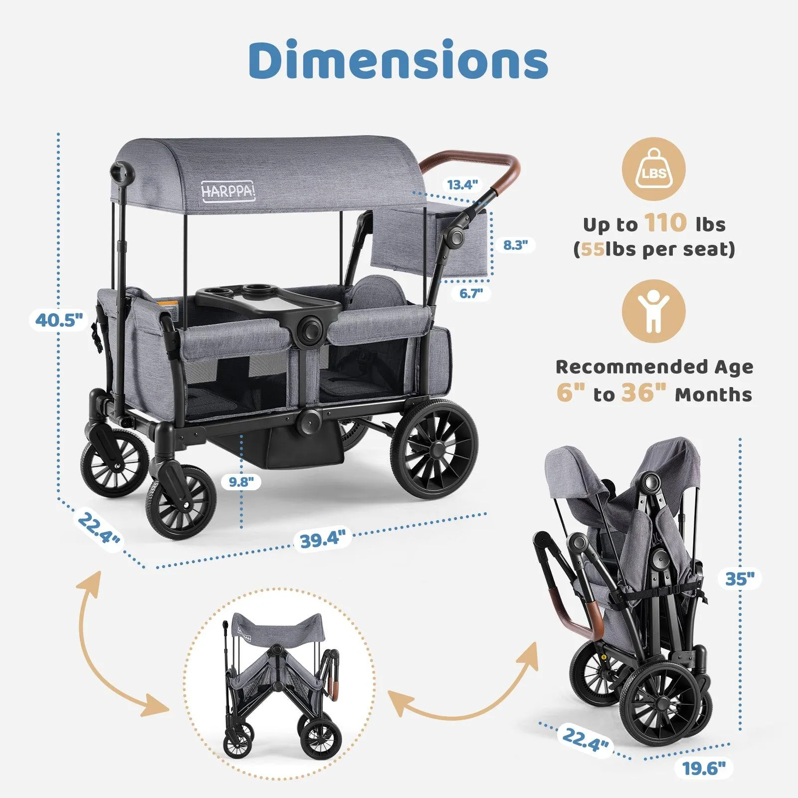 HARPPA | 2-Seat All-Terrain Stroller Wagon for Kids
