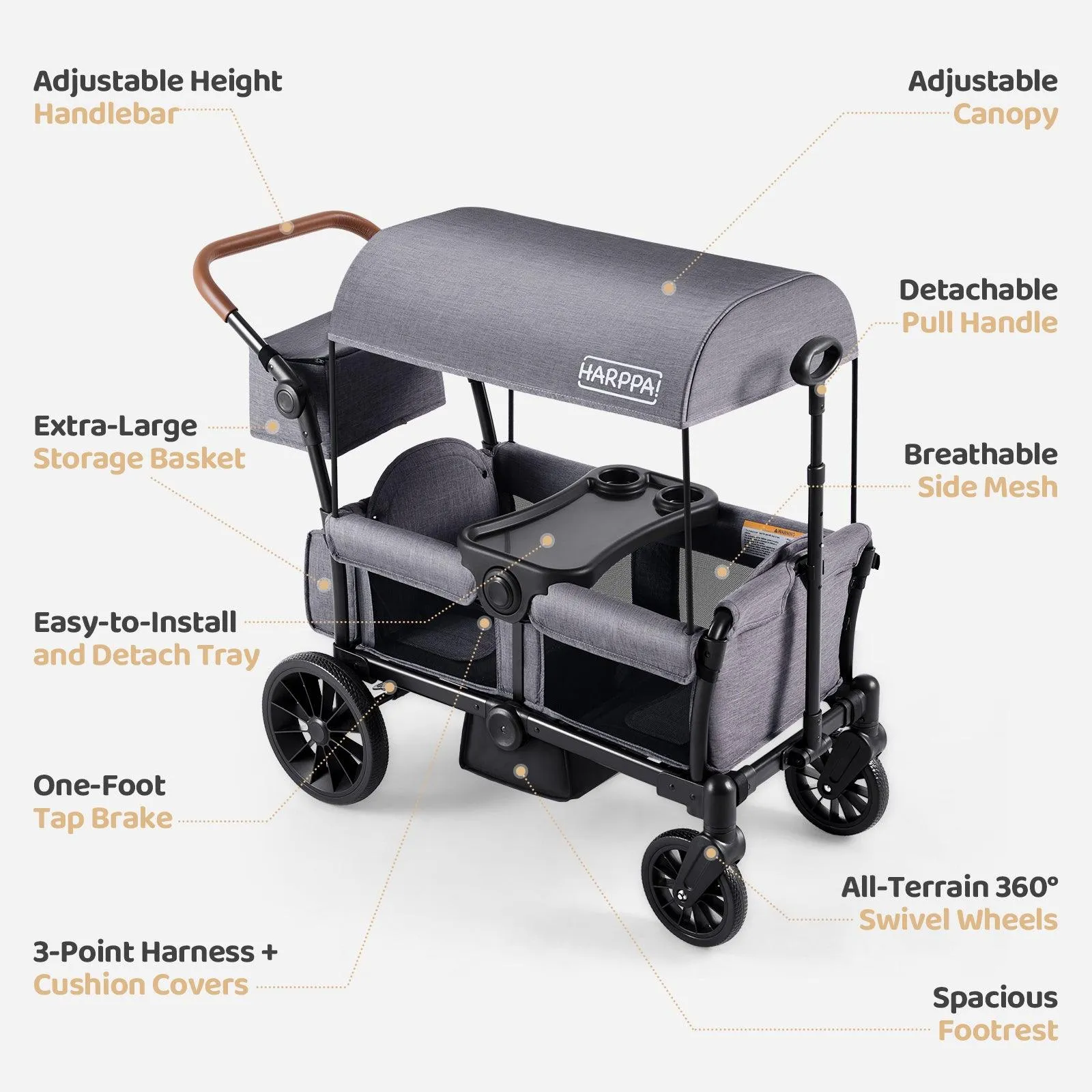 HARPPA | 2-Seat All-Terrain Stroller Wagon for Kids