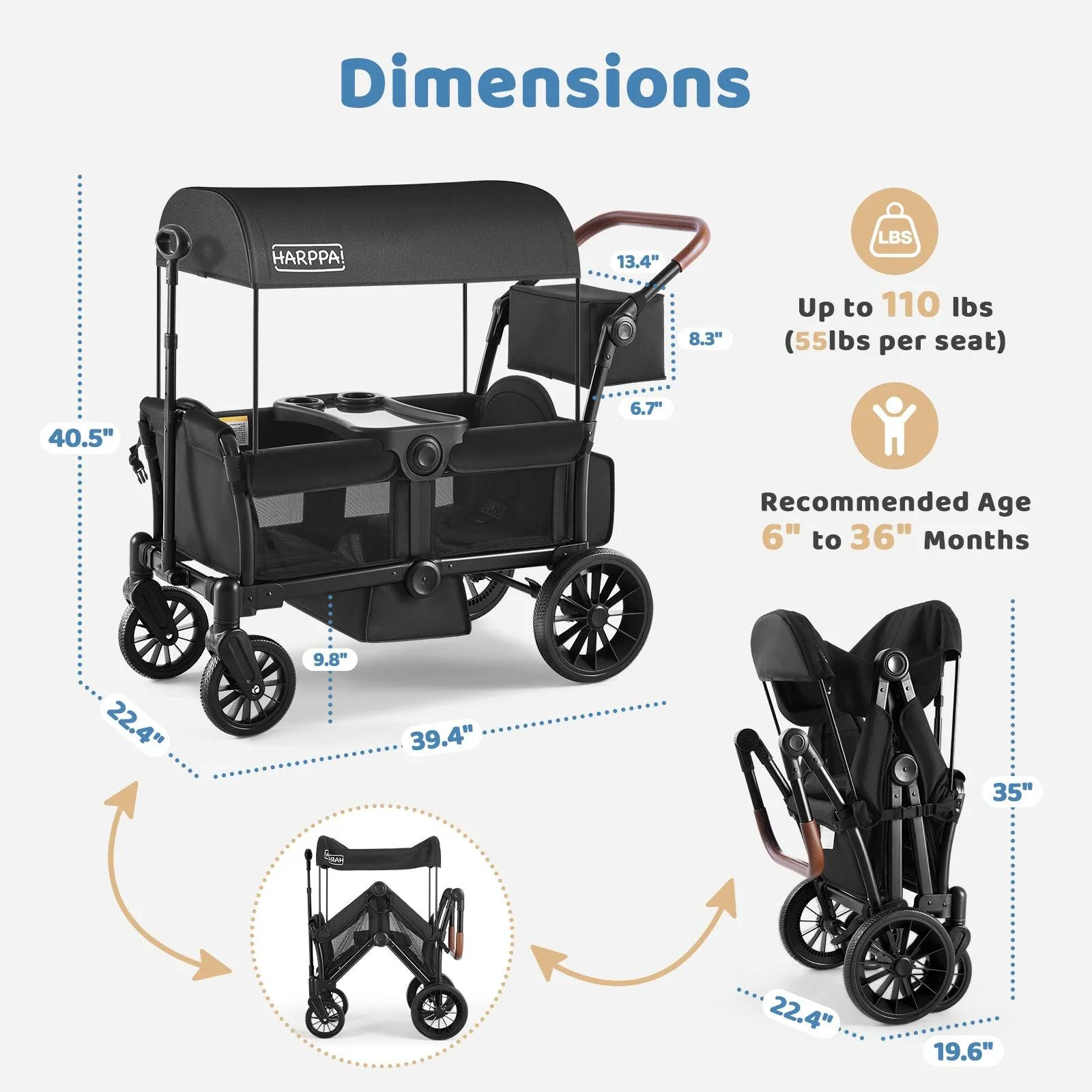 HARPPA | 2-Seat All-Terrain Stroller Wagon for Kids