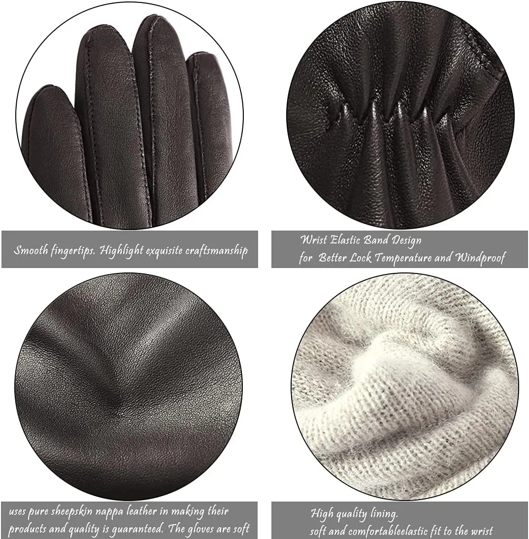 Harssidanzar Women's Nappa Lambskin Genuine Soft Leather Lined Cashmere Gloves GL006
