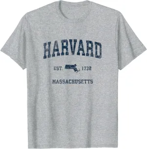 Harvard Massachusetts MA Vintage Sports Design Navy Print T-Shirt