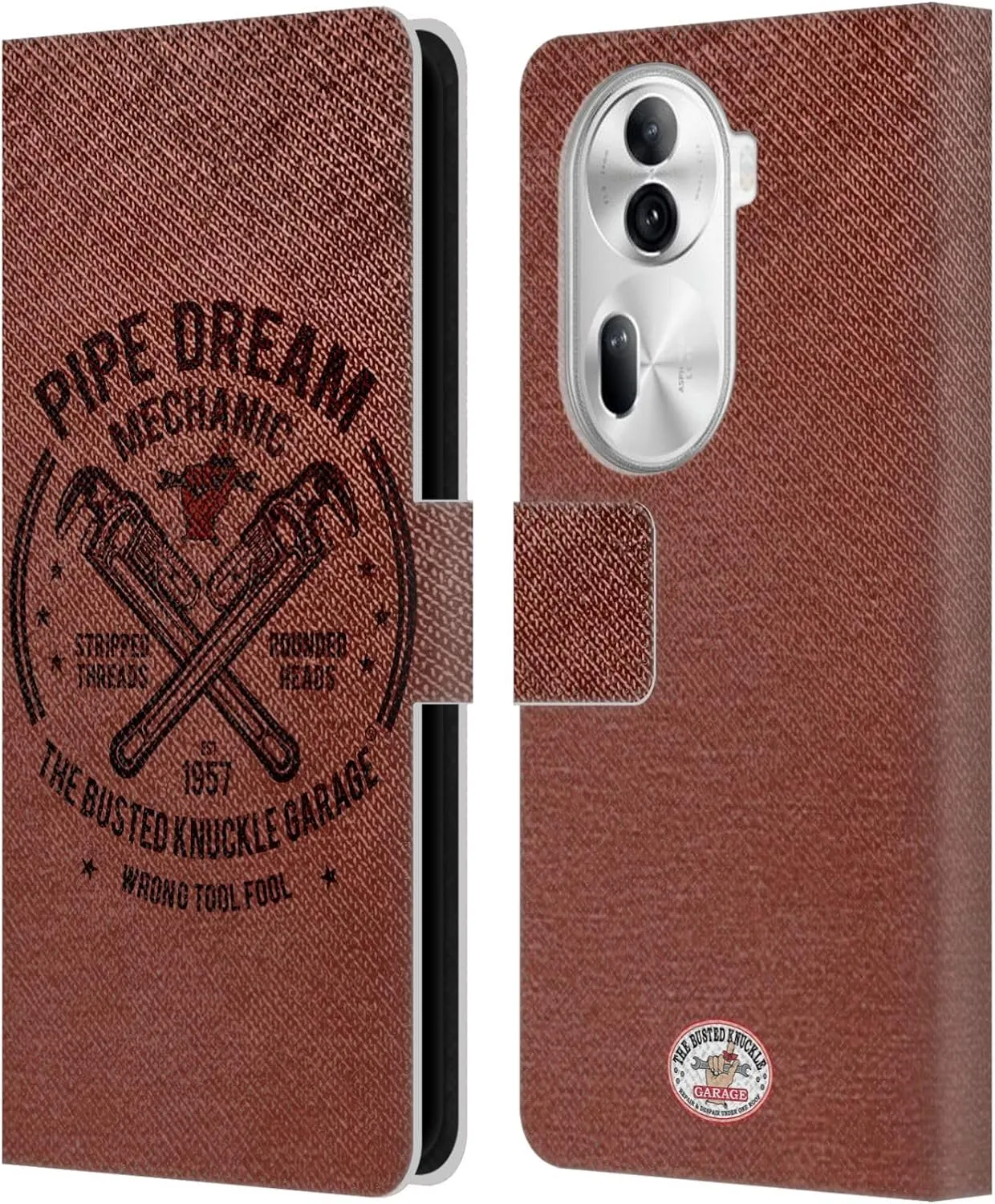 Head Case Designs Officially Licensed Busted Knuckle Garage Pipe Dream Graphics Leather Book Wallet Case Cover Compatible with Oppo Reno11