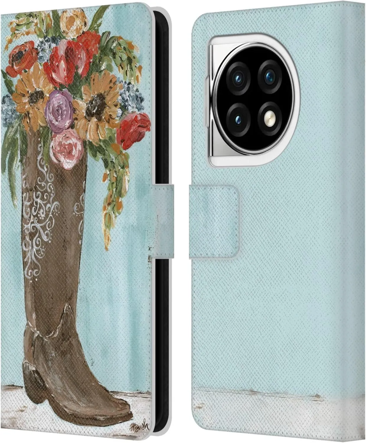 Head Case Designs Officially Licensed Haley Bush Boot Floral Painting Leather Book Wallet Case Cover Compatible with OnePlus Ace 3 5G