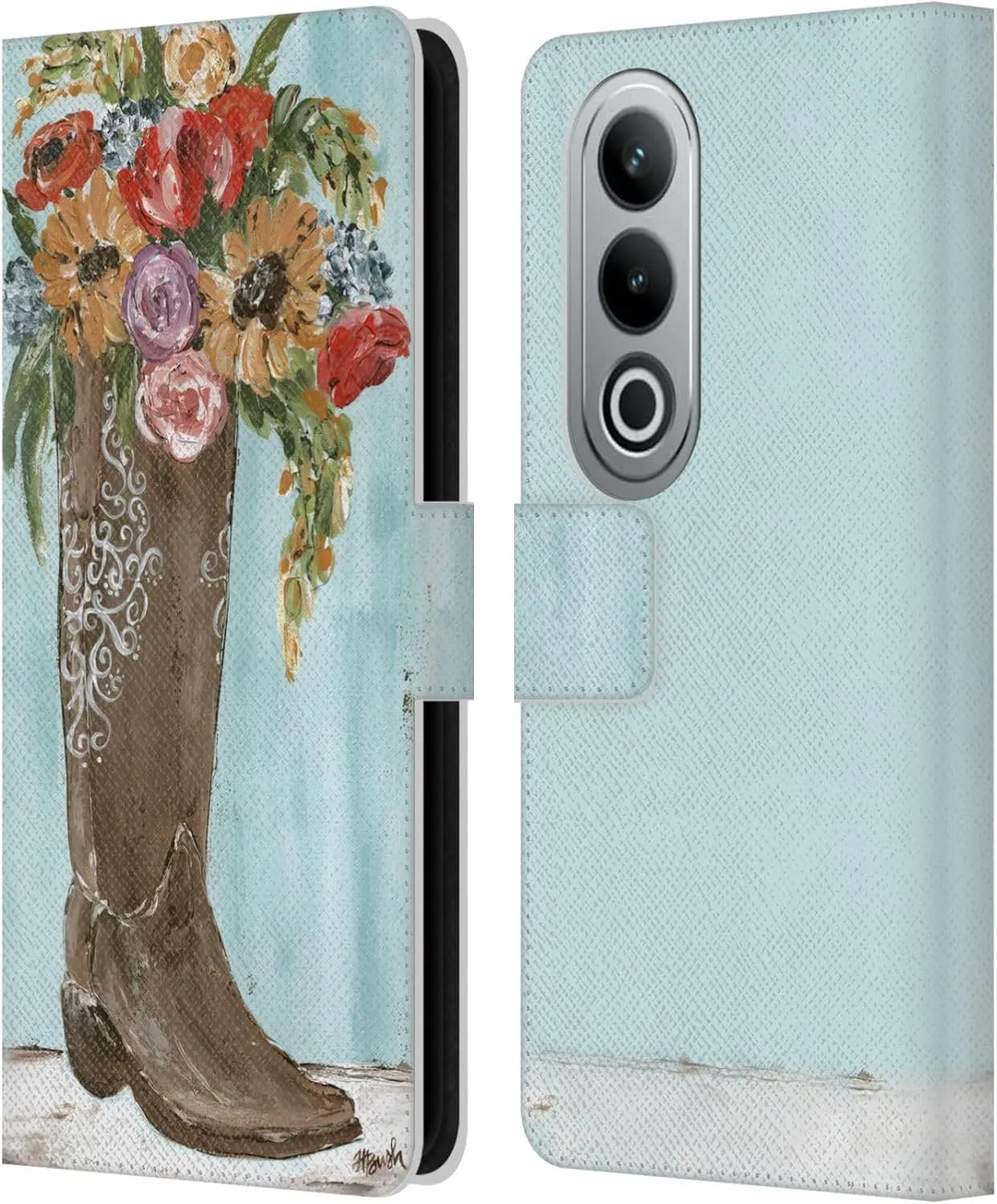 Head Case Designs Officially Licensed Haley Bush Boot Floral Painting Leather Book Wallet Case Cover Compatible with OnePlus Ace 3V 5G