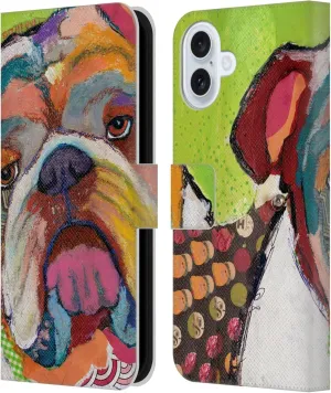 Head Case Designs Officially Licensed Michel Keck Bulldog Dogs Leather Book Wallet Case Cover Compatible with Apple iPhone 16 Plus