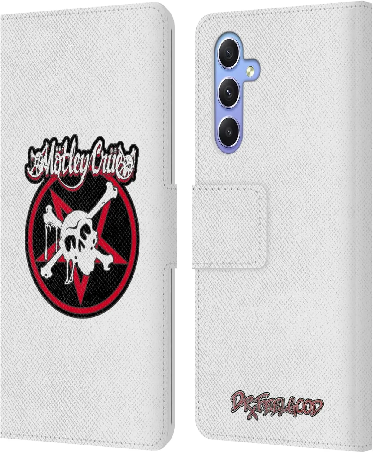 Head Case Designs Officially Licensed Motley Crue Dr. Feelgood Skull Logos Leather Book Wallet Case Cover Compatible with Samsung Galaxy A34 5G