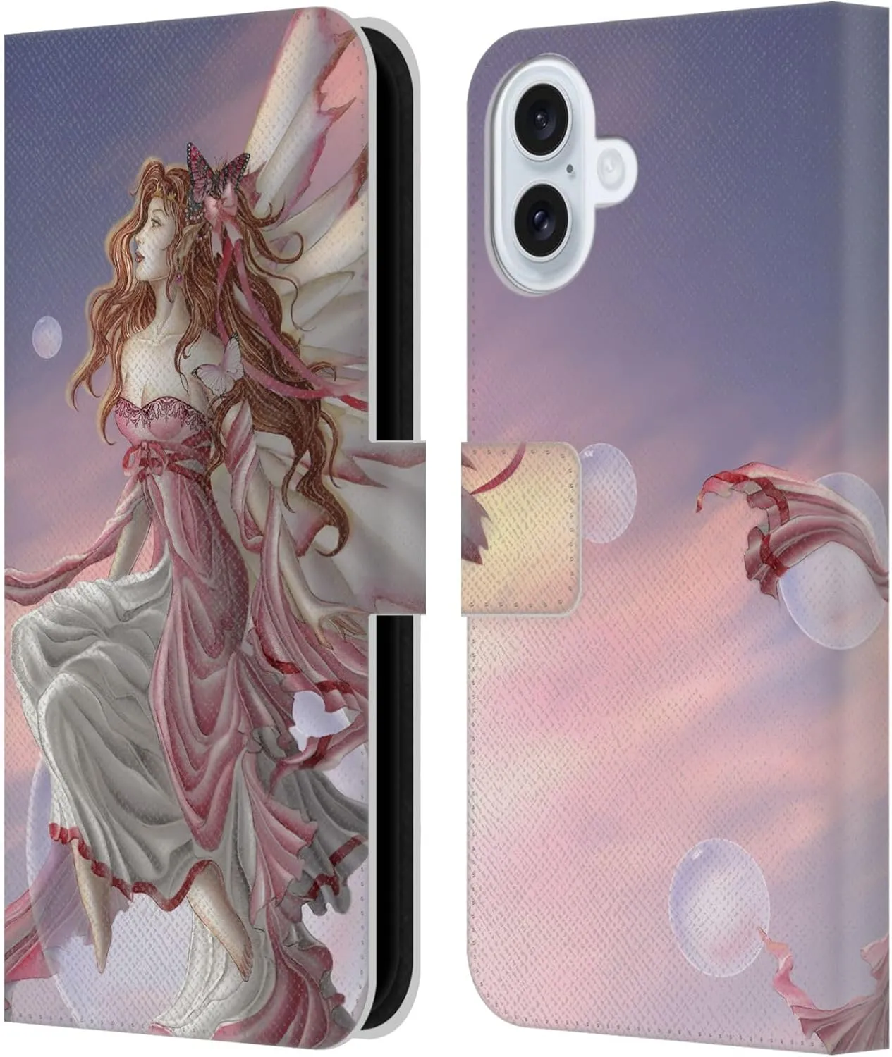 Head Case Designs Officially Licensed Nene Thomas Daybreak Pink Fairy Bubbles Leather Book Wallet Case Cover Compatible with Apple iPhone 16 Plus