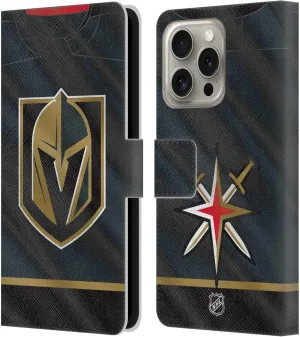 Head Case Designs Officially Licensed NHL Jersey Vegas Golden Knights Leather Book Wallet Case Cover Compatible with Apple iPhone 16 Pro