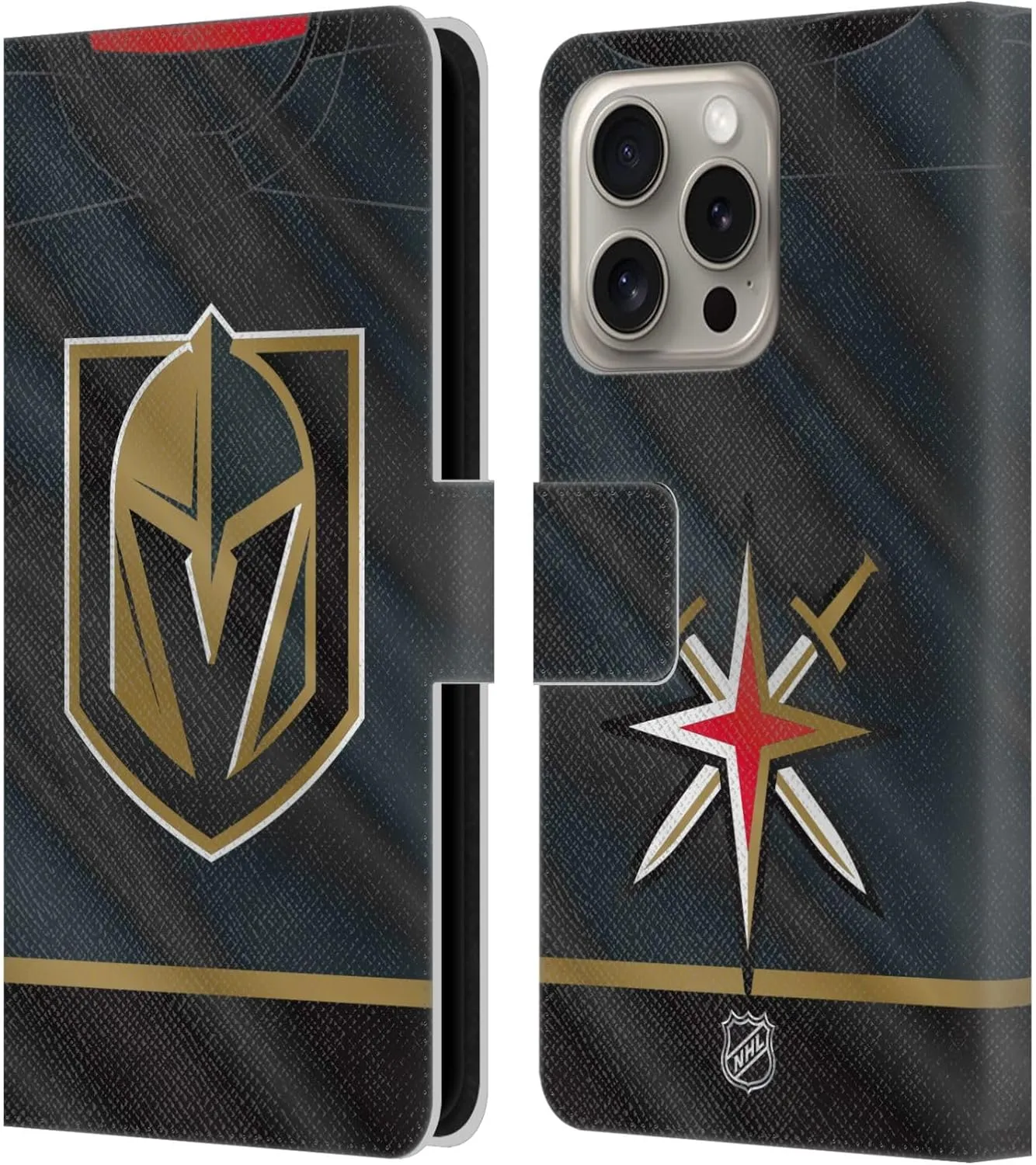 Head Case Designs Officially Licensed NHL Jersey Vegas Golden Knights Leather Book Wallet Case Cover Compatible with Apple iPhone 16 Pro