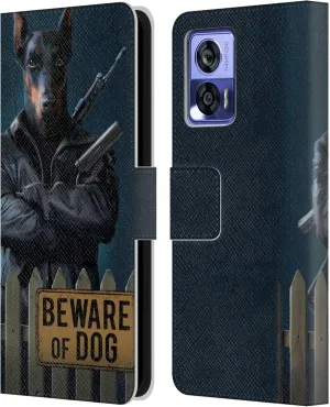 Head Case Designs Officially Licensed Vincent HIE Beware of Dog Canidae Leather Book Wallet Case Cover Compatible with Motorola Edge 30 Neo 5G
