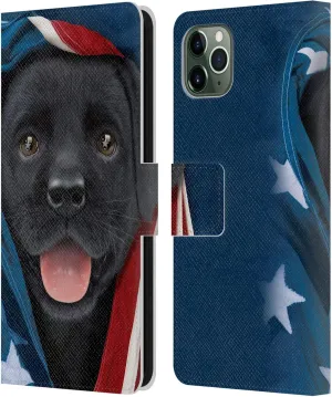 Head Case Designs Officially Licensed Vincent HIE Patriotic Black Lab Canidae Leather Book Wallet Case Cover Compatible with Apple iPhone 11 Pro Max
