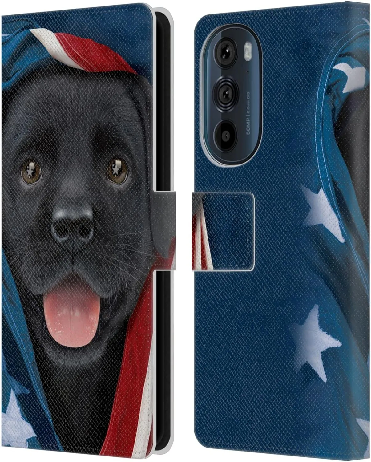 Head Case Designs Officially Licensed Vincent HIE Patriotic Black Lab Canidae Leather Book Wallet Case Cover Compatible with Motorola Edge 30