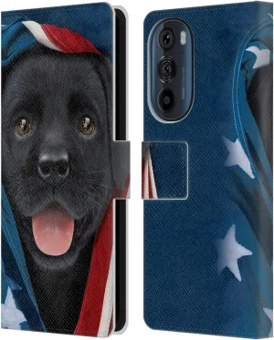 Head Case Designs Officially Licensed Vincent HIE Patriotic Black Lab Canidae Leather Book Wallet Case Cover Compatible with Motorola Edge 30
