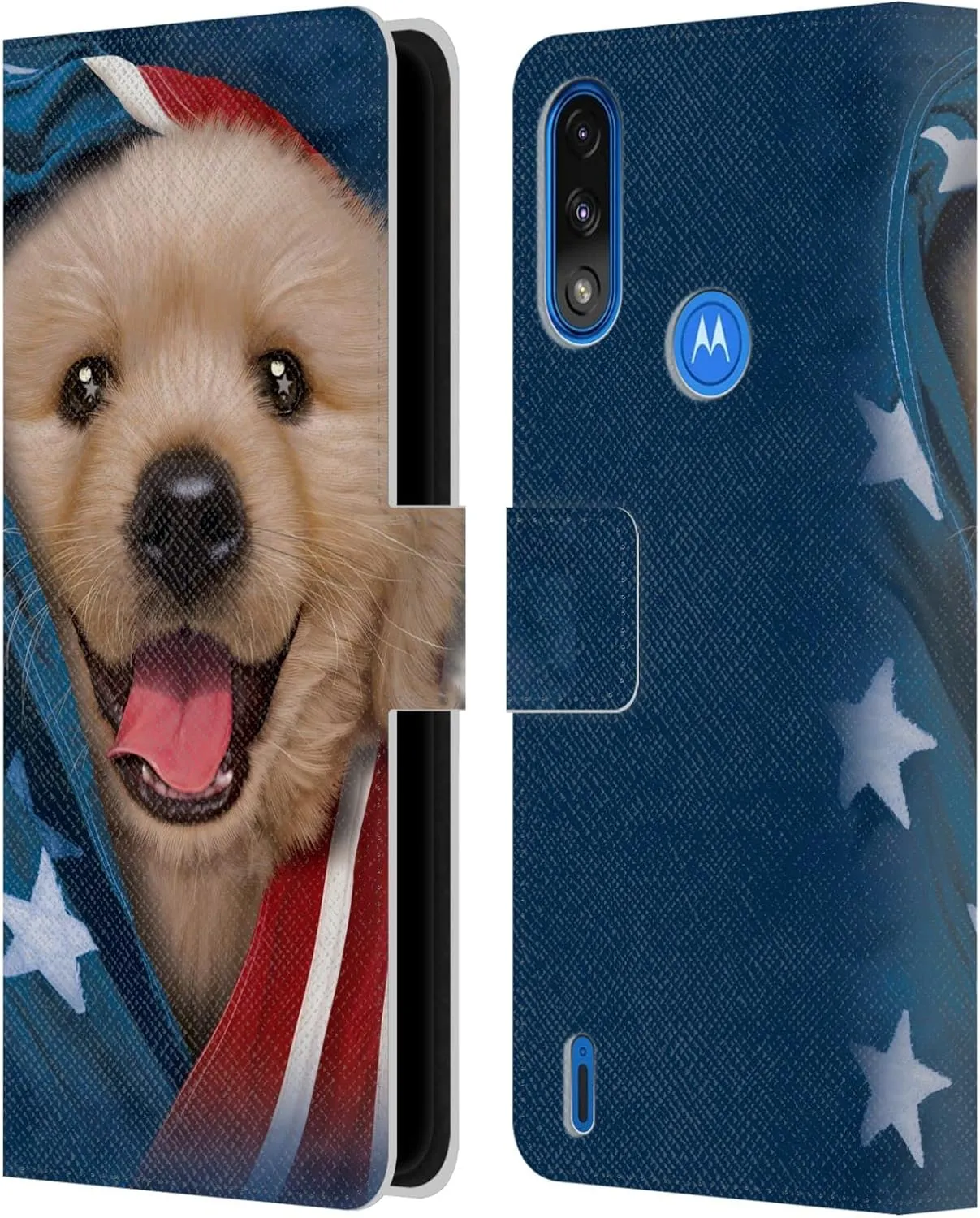 Head Case Designs Officially Licensed Vincent HIE Patriotic Golden Retriever Canidae Leather Book Wallet Case Cover Compatible with Moto E7 Power/Moto E7i Power