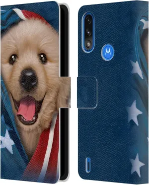Head Case Designs Officially Licensed Vincent HIE Patriotic Golden Retriever Canidae Leather Book Wallet Case Cover Compatible with Moto E7 Power/Moto E7i Power