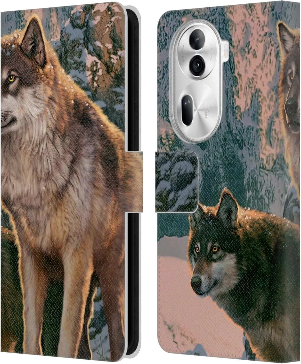 Head Case Designs Officially Licensed Vincent HIE Wolf Couple Canidae Leather Book Wallet Case Cover Compatible with Oppo Reno11