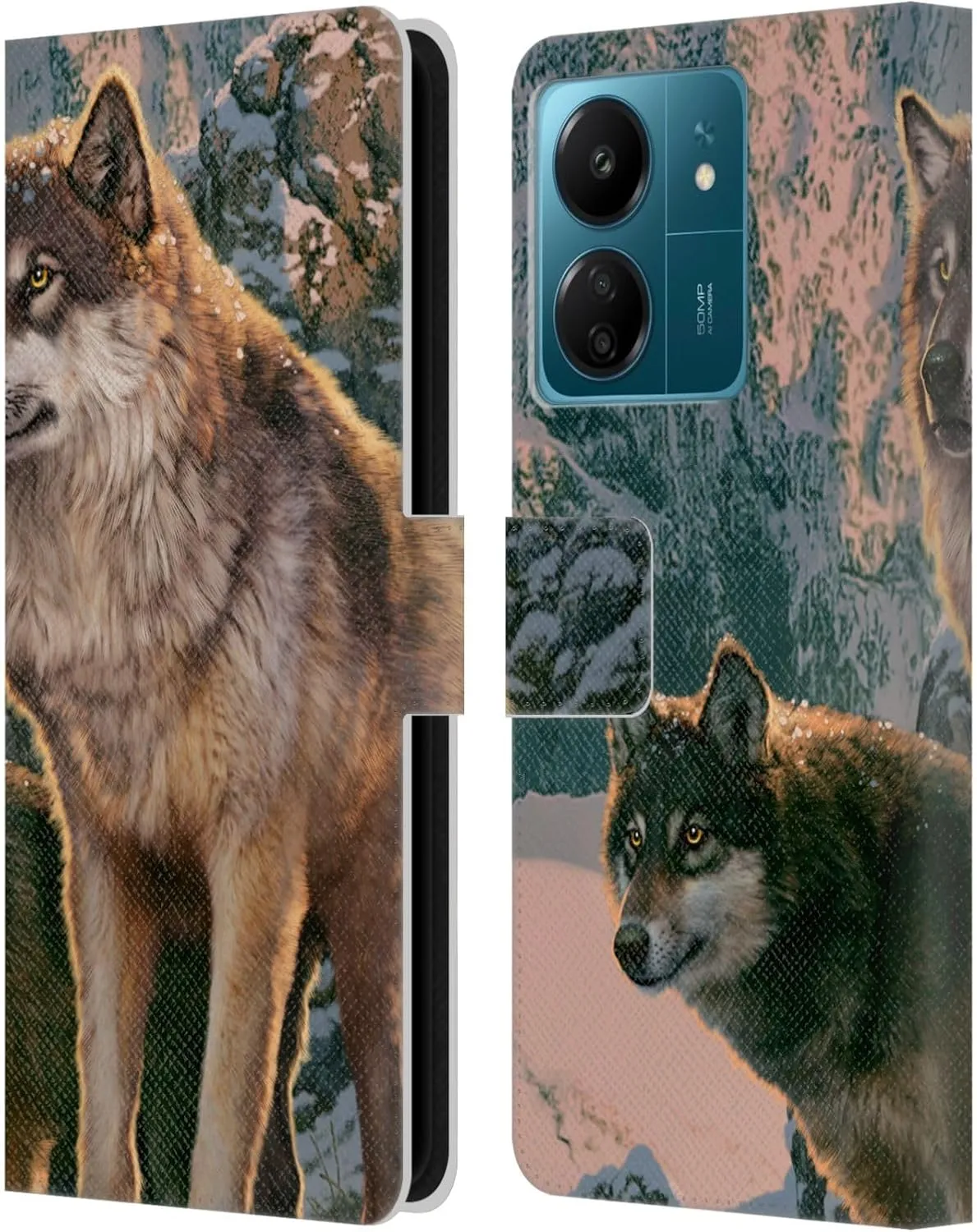 Head Case Designs Officially Licensed Vincent HIE Wolf Couple Canidae Leather Book Wallet Case Cover Compatible with Xiaomi Redmi 13C 4G