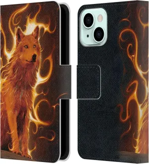 Head Case Designs Officially Licensed Vincent HIE Wolf Phoenix Canidae Leather Book Wallet Case Cover Compatible with Apple iPhone 13 Mini