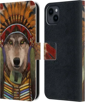 Head Case Designs Officially Licensed Vincent HIE Wolf Spirit Chief Canidae Leather Book Wallet Case Cover Compatible with Apple iPhone 15 Plus