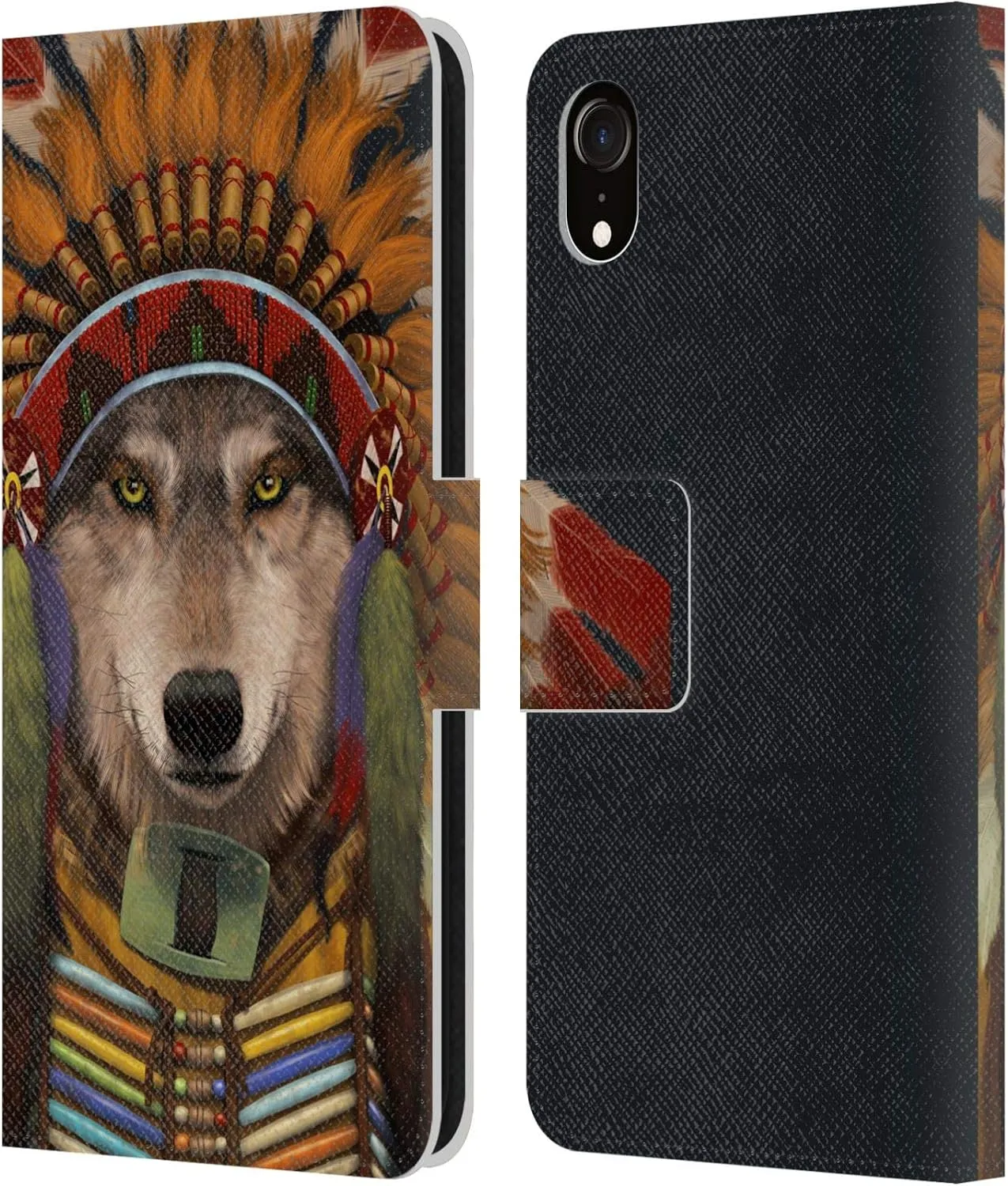 Head Case Designs Officially Licensed Vincent HIE Wolf Spirit Chief Canidae Leather Book Wallet Case Cover Compatible with Apple iPhone XR