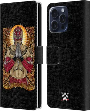 Head Case Designs Officially Licensed WWE Glow Rey Mysterio Leather Book Wallet Case Cover Compatible with Apple iPhone 16 Pro Max