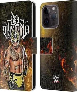 Head Case Designs Officially Licensed WWE Portrait Rey Mysterio Leather Book Wallet Case Cover Compatible with Apple iPhone 15 Pro