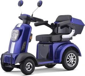 Heavy Duty 4-Wheels Mobility Scooter, 400 lb Capacity Large Wheelchair Device for Seniors & Adults, Speed Adjust, Storage Trunk, Ship Fully Assembled in US (Blue)